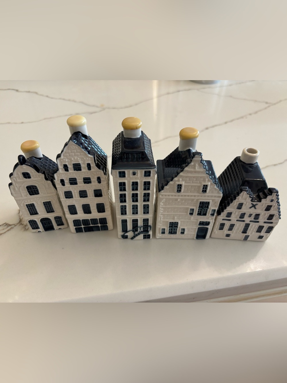Ceramic Dutch Canal House KLM Bols Set in Cream and Navy